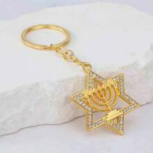 Llavero Menorah Estrella de David para Mujeres Hombres Regalos Religiosos Accesorios de Joyería de Acero Inoxidable - A - Ver 3