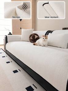1pc Solid Color Jacquard Chenille Textured Sofa Cushion, Modern Minimalist Cream Style Sofa Cover, Non-Slip, Wear-Resistant, Anti-Scratch, Anti-Shedding, Anti-Dirt, Easy To Clean, Pet-Friendly, Breathable, Skin-Friendly, Machine Washable, All-Season, Full Protection For Sofa, Suitable For Study, Bedroom, Living Room, Outdoor 1-4 Person L-Shaped Sofa - White - View 1
