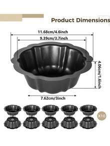 Cetakan Kue Mini Baja Karbon 4 Inci, Cetakan Kue Anti Lengket dengan Tepi Bergelombang, Cetakan Kue Cupcake Brownie - Hitam - View 11