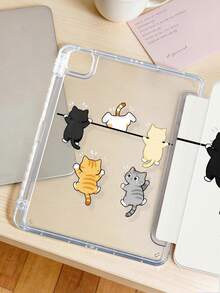 卡通貓攀爬平板保護殼，相容 iPad Mini6/7/Air/Air2/9.7/10.2/10.5/10.9 (Air4-Air8)/Pro 11/10th Gen/A16/Pro 11 2024 機型，雙面彩繪圖案平板殼，透明壓克力背殼，三折支架，自動休眠/喚醒，內建筆槽，產品不含筆，部分機型含相機框 - 彩色 - 查看 5