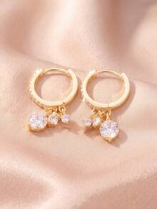 1 Pair Luxury Full Rhinestone Thin Hoop Triple Circle Single Layer Pendant Earrings, Suitable For Women's Evening, Commute And Daily Wear - Circle - View 7