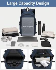 Large Laptop Backpack 15.6 Inch USB Charging Port Anti Theft With Lock Water Resistant Business Travel Rucksack Work Computer Backpack For Men Women School Office Gift Dark Blue - 深藍色 - 查看 7