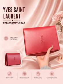 YSL حقيبة مكياج سان لوران حمراء 20*15 سم، قماش ناعم، إغلاق بكبس، مناسبة لتخزين إكسسوارات المكياج، الاستخدام اليومي ومطابقة الهدايا - الأحمر - مشاهدة 3