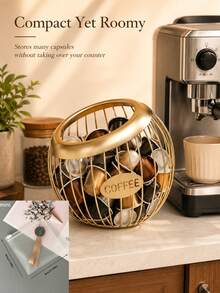 Coffee Capsule Storage Basket - Black Wrought Iron Coffee Capsule Basket; Exquisite Home Decor Item With "COFFEE" Letter Design And Large Capacity; Perfect Countertop Organizer For Home Kitchen And Coffee Station Decoration. - Multicolor - View 6