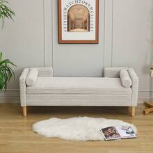 Velvet Storage Bench With Arms - Ideal For Living Room, Entryway And Bedroom - Ivory - 灰色 - 查看 2