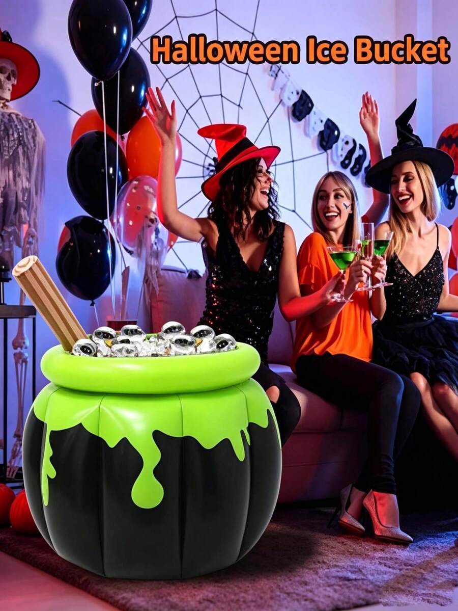 Halloween Witch Ice Bucket Party Decoration Inflatable PVC Ice Bucket Suitable For Halloween/Thanksgiving, Backyard BBQ And Summer Poolside Beverage Storage