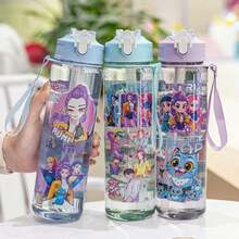Mattel K-Pop Demon Hunter 卡通透明直飲杯 大容量 旅行便攜 高顏值 可愛學生塑膠水壺 - 查看 2