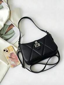 2026 Women's Faux Leather Litchi Grain Small Square Underarm Bag, Versatile Soft Leather Shoulder Bag With Dual Straps For Commuting And Crossbody Wear - Black - View 7