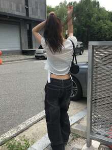 韓系甜美蝴蝶結領花瓣袖短版上衣 白色夏季款 - 白色 - 查看 4