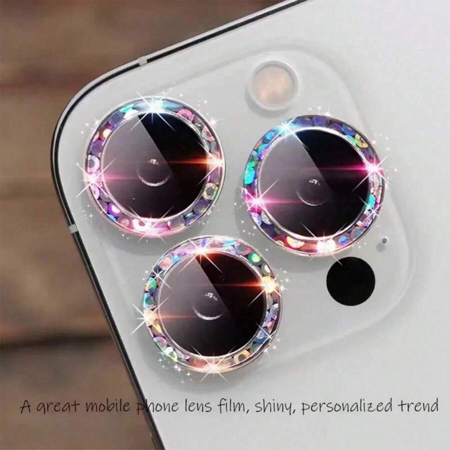 BOLLYMORE Colorful Camera Lens Protector Film, Compatible With Apple 16/14/15 Plus/15 Pro Max, Transparent Lens Protector Glass Starry Back Case, Compatible With Apple 13/14 Pro/15 Pro, Birthday/Gift For Family And Friends, Shiny Crystal, Lens Protector, Phone Accessories, Waterproof, Shockproof, Anti-Drop, Anti-Scratch, Full Coverage - Silver - View 1