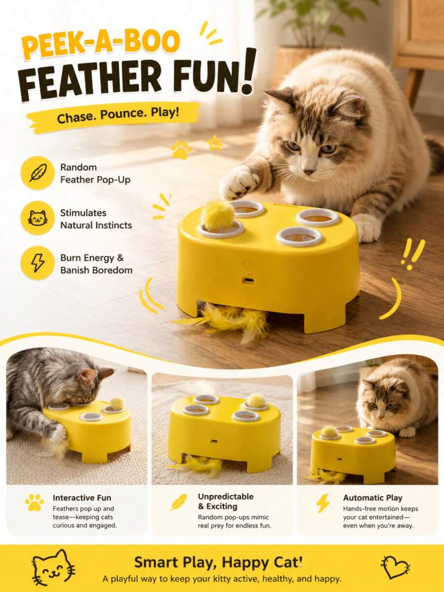 Automatic Cheese-Shaped Interactive Cat Toy, 3-In-1 Electronic Cat Activity Center, USB Rechargeable Interactive Toy, Suitable For Indoor Cats And Kittens, Relieve Boredom - View 1