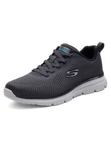 Skechers Men's LITE-WEIGHT Series Large Mesh Lace-Up Lightweight Cushioned Running Shoes - Black and White - View 1