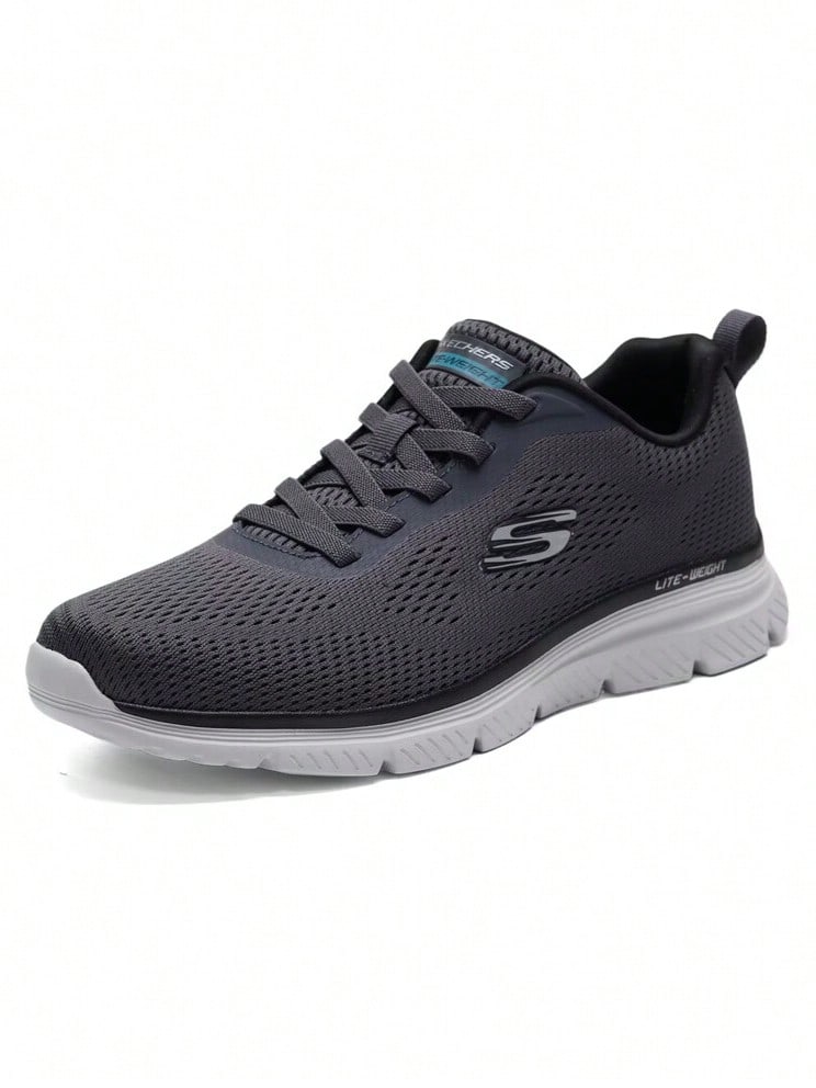 Skechers Men's LITE-WEIGHT Series Large Mesh Lace-Up Lightweight Cushioned Running Shoes - Black and White - View 1