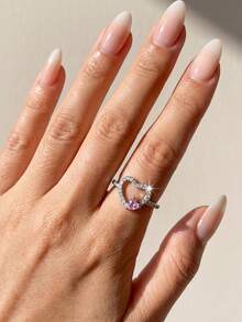 1pc Fashion 925 Sterling Silver Rhinestone Heart Ring, Embedded With Diamonds, Suitable For Daily Wear And Party Occasions, High-Quality Jewelry Gift - Style 1 - View 7