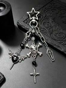 Sweet Gothic Skull Cross Keychain, Vintage Dark Punk Bag Pendant Accessories - Multicolor - View 2