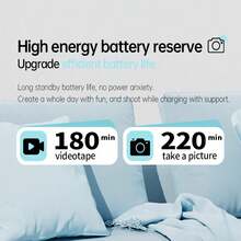 True 4K 數位相機 64MP 插值 13MP 實際像素,180° 可翻轉螢幕,16倍數位變焦 防震 Vlog 相機,附補光燈、人臉偵測與美顏功能 - 1200mAh 電池 - 查看 8