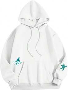 Whale Shark Hoodies For Teen Girls |   Ocean Graphic Preppy Sweatshirts Oversized Y2k Pullover Tops Long Sleeve Fall Outfits - #05 White - View 4
