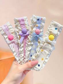4/2/1pc Lace Fabric Bow Hook And Loop Hair Accessory, Polka Dot & Plaid Patchwork Design, Durable & Non-Damaging - Suitable For Kids And Teenagers, Daily School, Vacation, - Multicolor - View 6