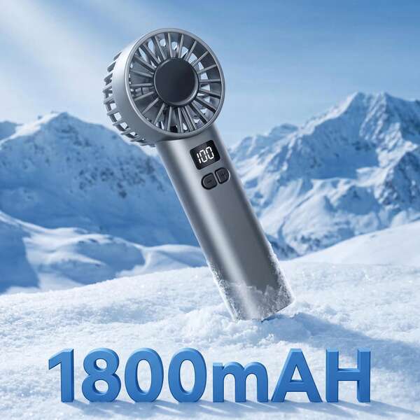 Ventilador de mano con compresión de hielo, ventilador mini recargable por USB con pantalla LED para viajes y uso al aire libre