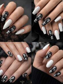16 Peças Envoltórios de Unhas de Gel UV Free para Halloween, Adesivos de Unhas Autoadesivos com Brilho no Escuro de Desenhos Animados Divertidos, Qualidade de Salão, Fácil de Aplicar e Remover, Ideal para Manicures DIY de Mulheres em Festas de Halloween e Feriados - Preto - Visão 3