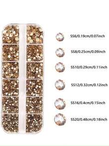 2280pcs Champagne Gold Flat Back Rhinestones, 6 Sizes Gold Crystal Rhinestones For Handmade Crafts, Nail Art Design, Nail Decoration, Nail Gems, DIY Face Makeup, Nail Supplies - Champagne - View 4