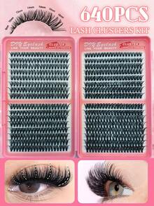 640 Clusters D Curl Single Cluster False Eyelashes, 40D+50D Curl, 8-16mm, DIY Eyelash Bundles, Natural Look, Ultra Thick Ultra Soft Ultra Lightweight, Reusable Single Segment False Eyelashes, Eyelash Extension Kit - D - View 9