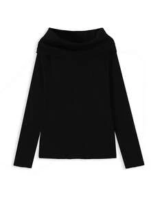 Women's Fashion Pullover Sweater Long Sleeve High Elastic Fabric Top - Black - View 7