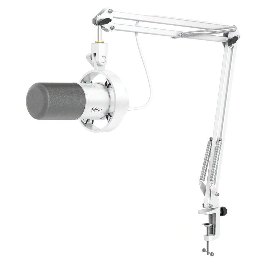 FIFINE Dynamic Microphone With Boom Arm, Studio Vocal XLR Microphone, Podcast USB Mic Kit For PC With Mute Button, Volume Knob, Headphone Jack, For Streaming Recording-AmpliTank K688CT White (Global Version)