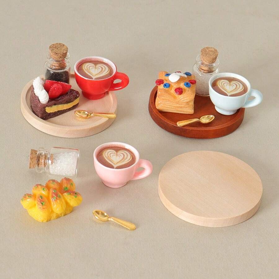 5pcs/Set Miniature Food Play Set Afternoon Tea Coffee Bread Model Dollhouse Accessories Photography Props Scene Decor Desktop Miniatures - Multicolor - View 1