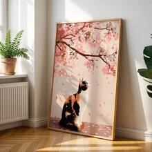 1pc Japanese Style Wall Arts Cherry Blossom Posters Cat Canvas Prints Spring Theme Wall Decor Canvas Art Print For Living,Living Room Decor - A - View 6