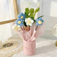 1pc Handmade Crochet Artificial Flower Bouquet, Includes Fabric And Knitted Artificial Flowers, With Paper Vase, 5 Crochet Flowers, Suitable For Mom, Friends, Teachers, Bedroom Home Decor, Halloween, Christmas, Anniversary, Birthday Gift - Multicolor - View 6