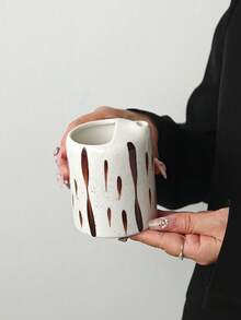 1pc Vintage Style Striped Hand-Painted Ceramic Hand-Held Coffee Cup, Juice Cold Drink Cup, Breakfast Milk Cup, Latte Coffee Cup, Afternoon Tea, Suitable For Home, Cafe, Photography, Valentine's Day Gift Pair, Mother's Day, Thanksgiving, Gift For Family And Friends - Multicolor - View 14