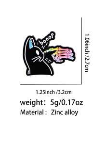 1件 "Booop" 黑貓琺瑯徽章，彩虹骷髏手胸針，哥德風可愛翻領針，適用於背包、夾克、包包 - 彩色 - 查看 9