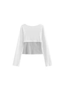 2-In-1 Knot Design Striped Long Sleeve T-Shirt Contrast Color Knit Top Casual White - White - View 12