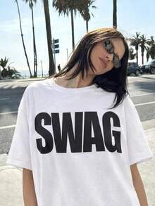 Unisex Kurzarm T-Shirt, Swag Y2K Slogan T-Shirt, Streetwear, Oversized - Weiss - Übersicht 6