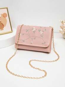 1 buah Tas Kecil Persegi dengan Penutup Bordir Bunga Segar untuk Anak Perempuan, Tali Rantai Tipis, Tas Selempang Serbaguna untuk Wanita, Tersedia Berbagai Warna, Indah dan Serbaguna - M2097 - View 11