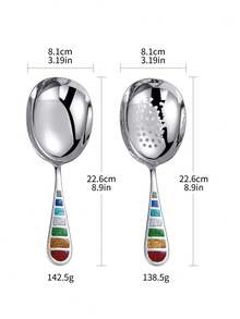 1pc 304 Stainless Steel Oval Serving Spoon, Large Long Handle Soup Ladle, Colander Spoon, Kitchen Portioning Spoon - View 2