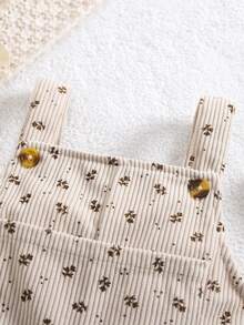 Vintage Thin Striped Floral Corduroy Overalls For Girls, Loose Casual Long Pants For Baby - Beige - View 4