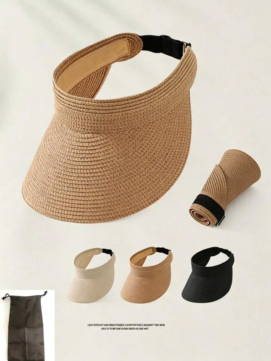 Women's Wide Brim Straw Sun Hat, Rolled Edge Ponytail Summer Beach Hat, Foldable & Portable / Women's Summer Vacation Travel Open Top Straw Hat / Large Brim Sun Protection / Sun Hat - Multicolor - View 1