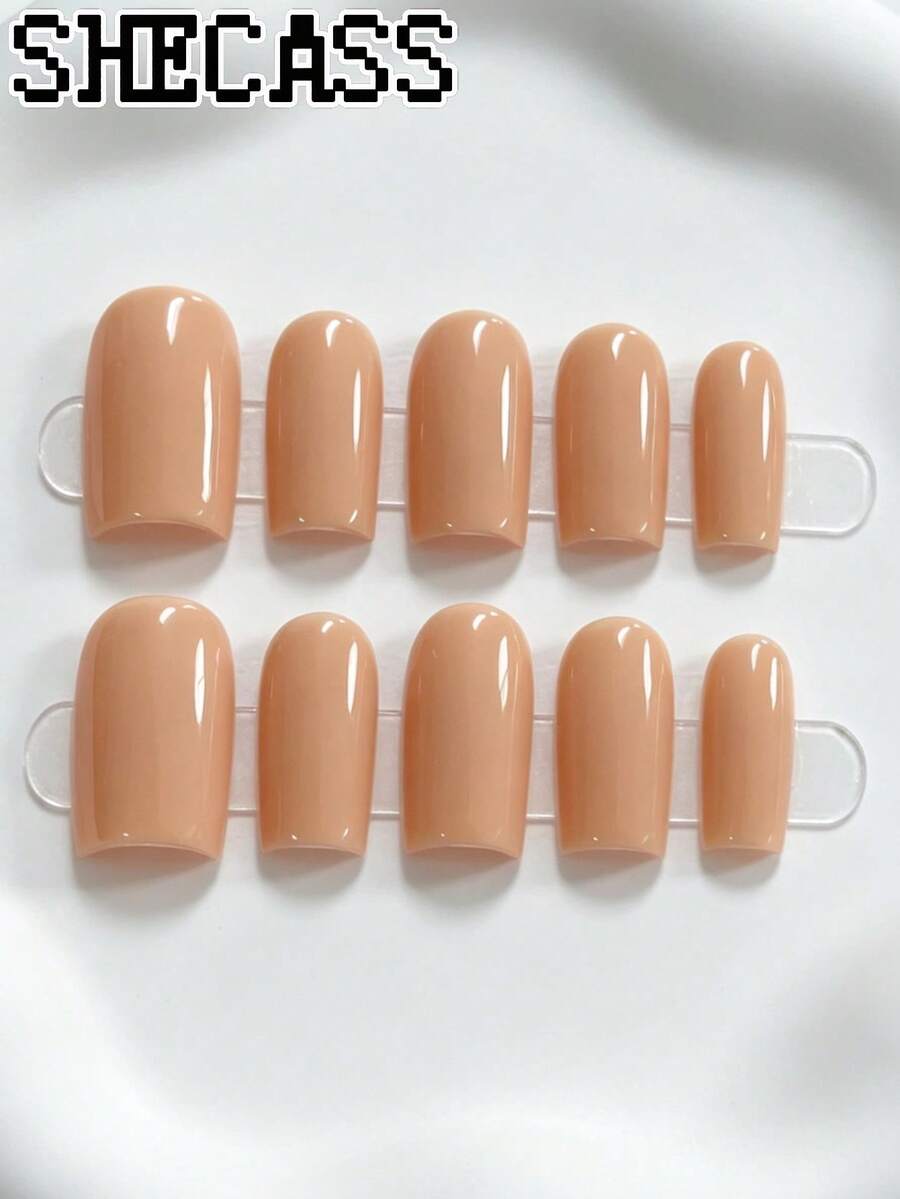 Shecass 10pcs High-Quality Square Handmade Nails Press On Nails Short Nails Nude Nails Y2K Style Summer Nails Daily Wear Graduation Travel Holidays Gifts Suitable For Parties And Music Festivals Back To School - Multicolor - View 1