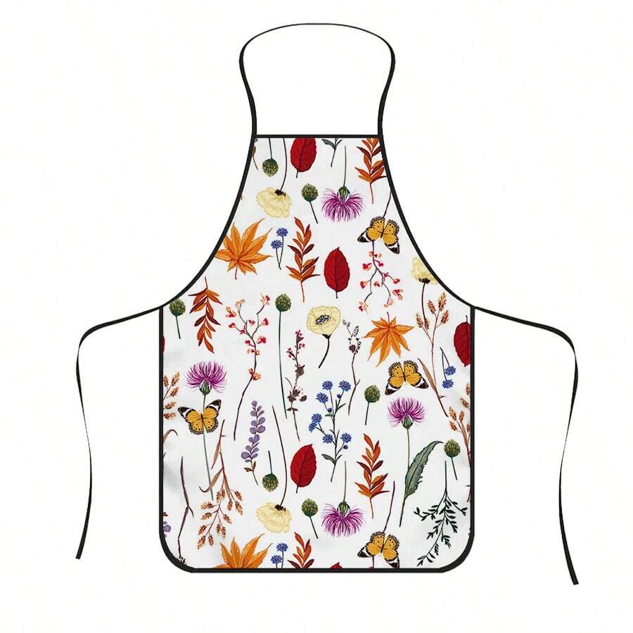 1pc Circle Floral Butterfly Print Apron, Printed With Colorful Small Flowers And Butterfly Patterns, Durable Cooking Apron Suitable For Bakers, Cake Decorators, BBQ Enthusiasts, Gardeners, Painters, Nail Artists - Perfect Gift For Home And Professional Chefs - Baby Blue - View 1