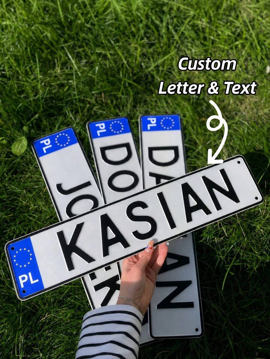 1pc Customized Text License Plate Sign, EU License Plate Door Plaque Wall Decor, Garage Decor, Man Cave Accessories - Multicolor - View 1