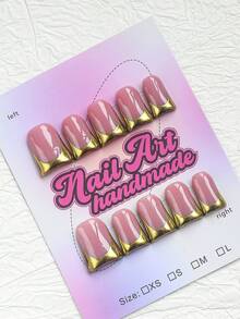 10 pezzi Unghie finte quadrate a forma di anatra fatte a mano, stile Y2K, base nude con punte dorate, adesivi per unghie french manicure metallici dorati a specchio, lusso minimalista, adatte per feste, matrimoni, uso quotidiano, include strumenti per unghie, regalo perfetto per donne e ragazze, forniture per arte di unghie fatte a mano, unghie press-on fatte a mano - Dorato - Visualizzare 3