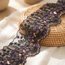 1/3" 13cm Wide 3D Floral Embroidered Lace Trim With Sequins And Beads, Fan-Shaped Edge Transparent Mesh Lace Trim, Suitable For Sewing DIY Crafts, Bridal Wedding Veil, Underwear, Clothing Accessories, Vintage Elegant Lace Trim - Multicolor - View 11