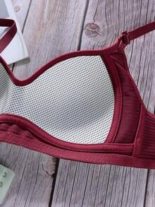 Girl's Solid Color Ribbed Adjustable Strap Bra, Comfortable And Seamless Push-Up Bra,Bras Suitable For Girls During Puberty. - Red - View 3