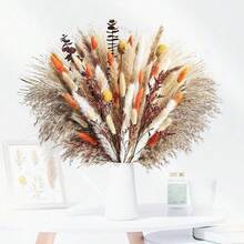 25-100Pcs Artificial Reed Grass Bouquet Bohemian Simulation Cattail Feather Stalk For Wedding Centerpieces Bedroom Vase Home Room Decoration DIY Wreath Making Birthday Anniversary Halloween Thanksgiving Christmas Party Supplies - Orange E - View 1