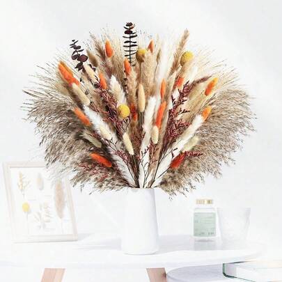 25-100Pcs Artificial Reed Grass Bouquet Bohemian Simulation Cattail Feather Stalk For Wedding Centerpieces Bedroom Vase Home Room Decoration DIY Wreath Making Birthday Anniversary Halloween Thanksgiving Christmas Party Supplies