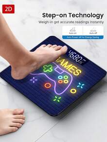 1pc LED Display Electronic Scale, Flat 2D Console With Games Lettering Digital Bathroom Scale, Decorative Weighing Platform - Suitable For Long-Term Use, Meets Household Weighing Needs, Christmas, New Year,Uses AAA Batteries (Batteries Not Included) - A - View 1