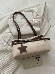 Belt Decor Handbag Shoulder Bag Star Pendant Commuter Purse For Parties Gatherings Outings Shopping Daily Use Work Bag Office Workers Elegant Women - Beige - View 4