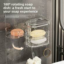 1pc 180° Rotating Soap Dish 3-Tier Transparent Wavy Soap Holder With Drainage Tray Adjustable Bathroom Storage Rack Shower Sink Countertop Vanity Cosmetic Skincare Display Stand Space-Saving Home Decor Bathroom Decoration - Transparent White - View 5